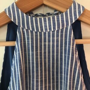 Blue and white striped halter dress